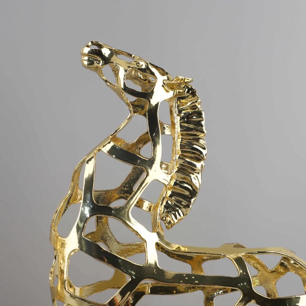 Metal Handicraft Artificial Animal Sculpture Hollow Out A Golden Horse Metal Decorative Figurines Home Decoration Accessories