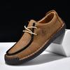 Men's Hand-stitched Leather Slip-on Loafers - Outdoor Casual Flat Shoes, Low-top & Large Size.