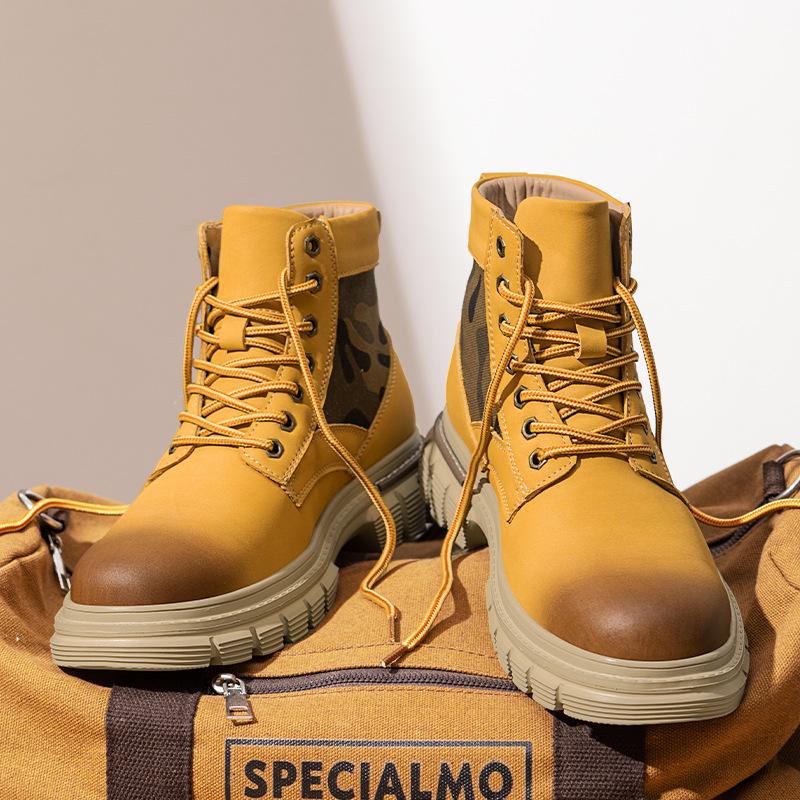 2025 Men's British Style Yellow High-Top Winter Work Boots with Thick Sole