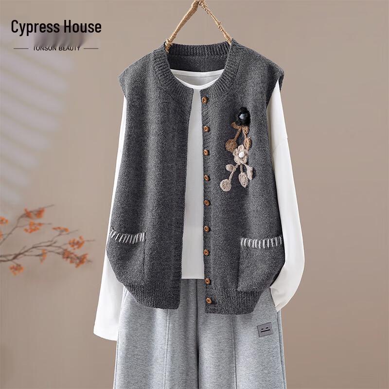 

Women s Round Neck Single-Breasted Knit Vest One Size