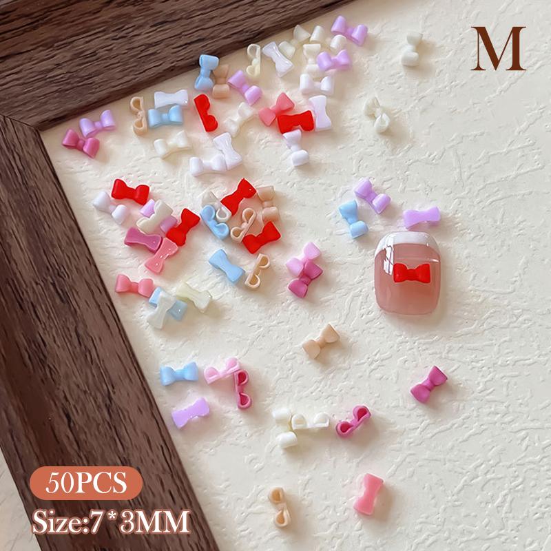50Pcs Minimalist Mini Ties Resin Nail Charms 3D Solid Color Sweet Bowknots Nail Art Decorations For Diy Hairpin Nail Designs Diy