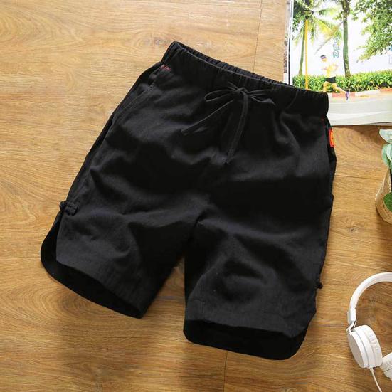 Men Beach Shorts Drawstring Elastic Waist Solid Color Loose Pockets Sports Quick-drying Plus Size Chinese Style Men Sweatpants Male Clothing