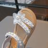 Prinzessinnen-Sandalen für Mädchen mit Perlenblumen-Dekor Weiche Gummisohle Strand-Festlich-Wear
