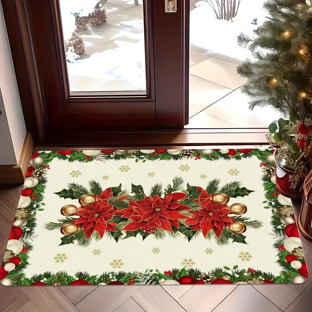 

1pc Christmas Door Mat with Cottage Scene , Holiday indoor and outdoor rear front door welcome mat winter door mat. 40x60cm