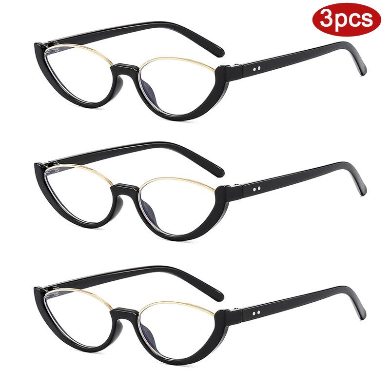 

3pcs Half Frame Cat Eye Glasses Anti Blue Light Protective Eyewear Fashion Women Optical Frames Simple Design