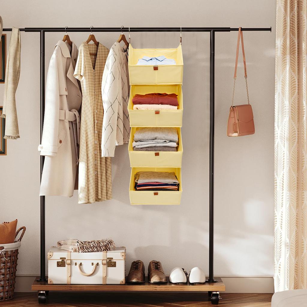 Wardrobe Hanging Storage Bag 4 Tier Removable Wardrobe Non-woven Shelf Cupboard Clothes Storage Organizer for Storing Clothes