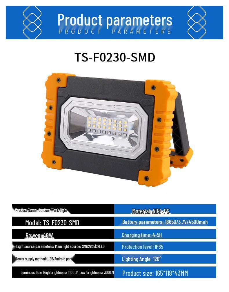 Rechargeable Magnetic LED Work Light - Outdoor Multifunctional Emergency & Auto Repair Lighting