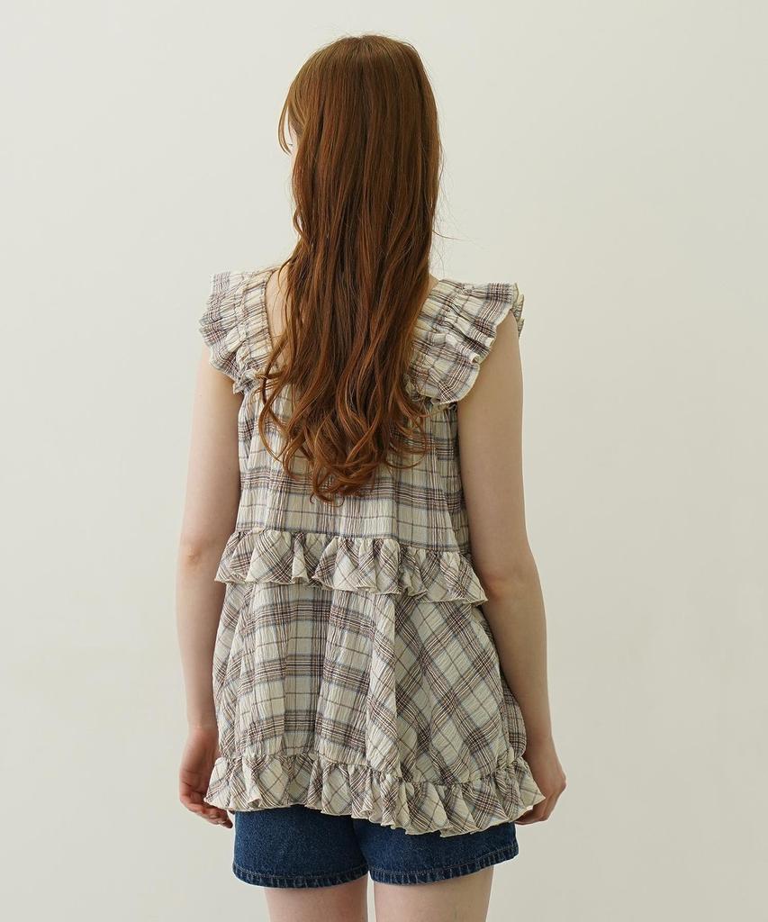 Milkfed Casual Plaid Tiered Off White Women's Top,