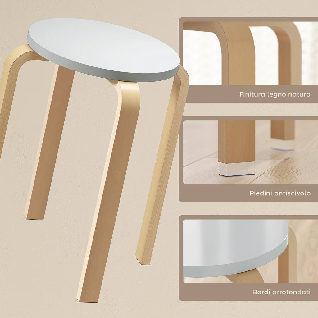 Set of 4 Round Stackable Stools in Grey Wood, diameter 40x45 cm