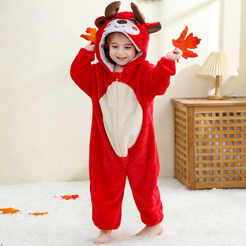 Children's Animal Onesie Pajamas Flannel Sleepwear Winter Warm Homewear Jumpsuit One-Piece Hooded Fleece Rompers Long Sleeve Outfits for Girls Boys