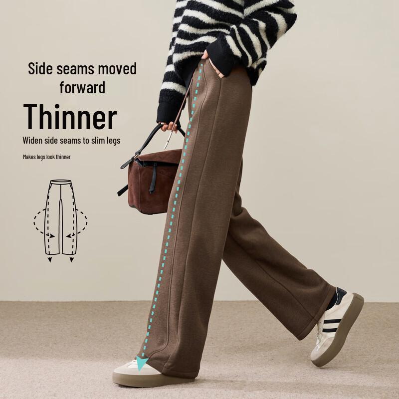 ESE-Y Women's Acetate Wool Fleece-Lined Straight-Leg Pants