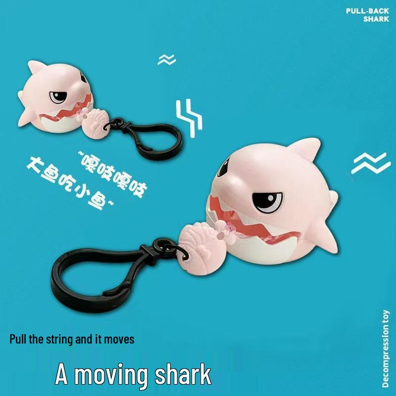 Shark & Dinosaur Keychain: Pull String Baby Shark & Big Fish Toy Pendant