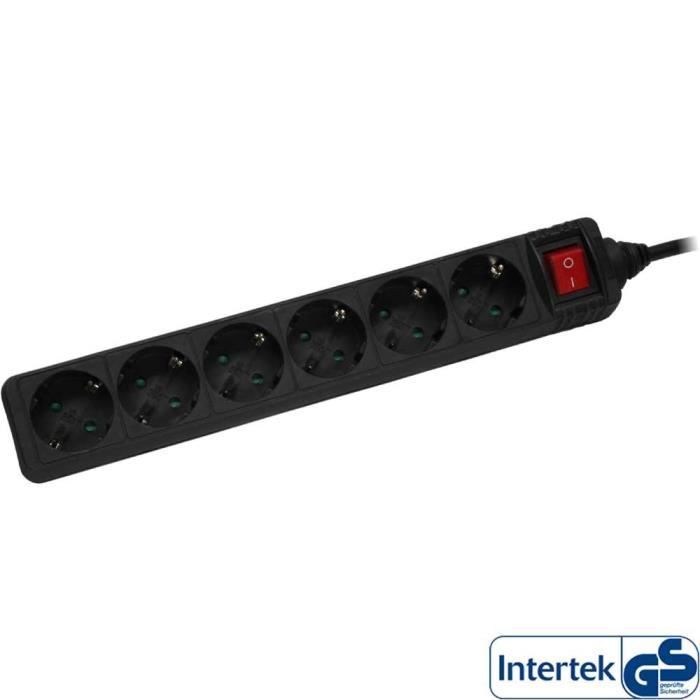 Bloc multiprise secteur InLine®, noir, 6 voies, 6x 2 pôles + terre, avec interrupteur, Cordon 5m, avec protection enfant