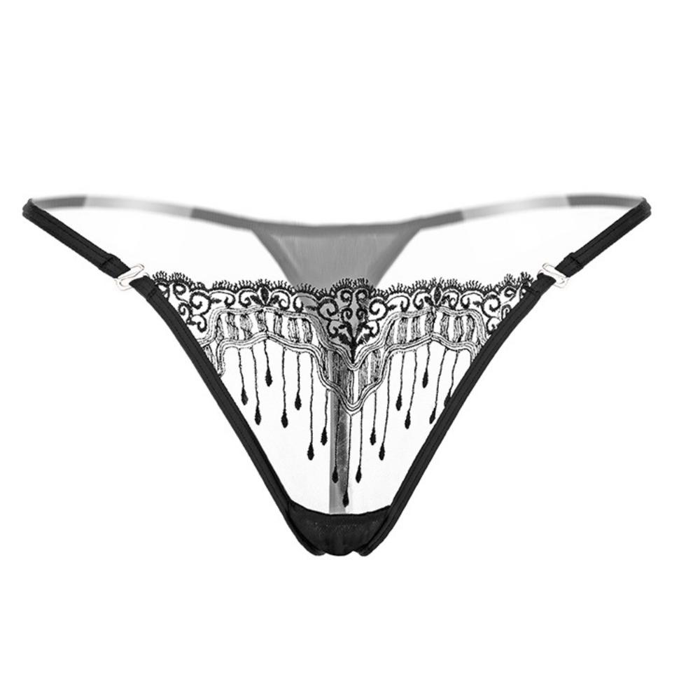 Big-name Embroidered Transparent Thong Women's Sexy Embroidered Panties with Thin Straps To Seduce Hot Girls T-pants 2153