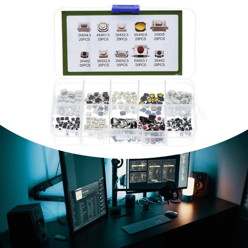 250Pcs Touch Microswitches Tactile Button Switches Kit 10 Varieties For Car Key Remote Control Electronics Projects