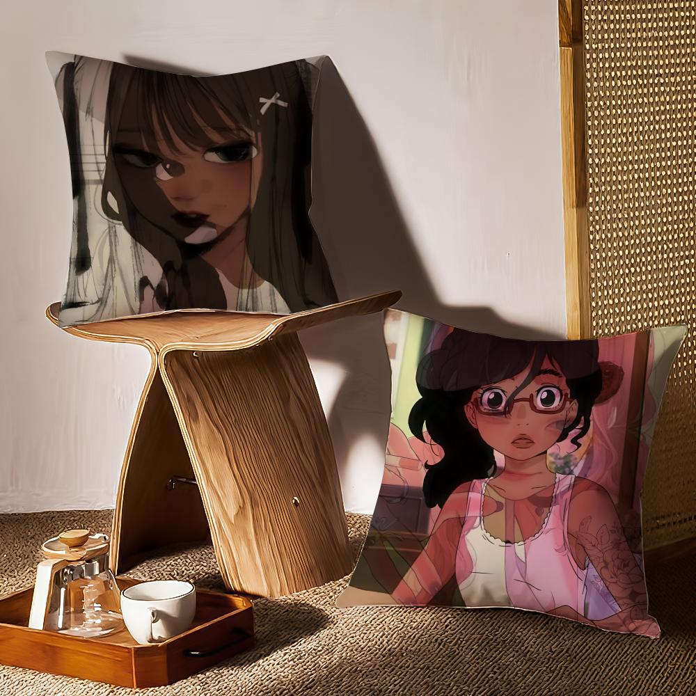 American-style Girls' Anime Cushion Cover Anti-dustmite Pillowcase Invisible Zipper Silky Short Plush Sofa Cushion Cover