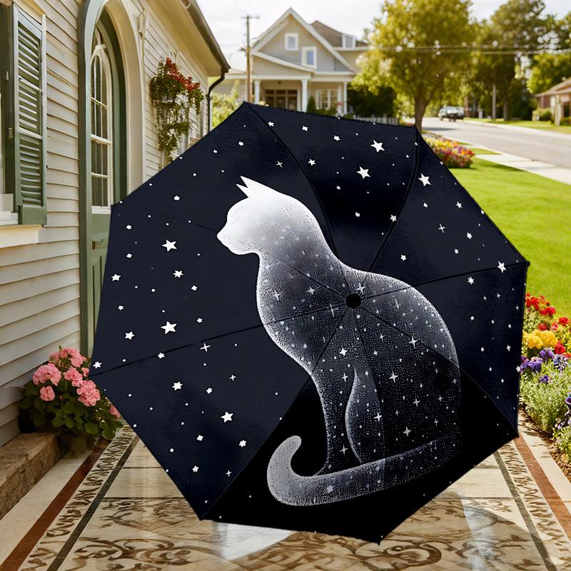 Starry Night Cat: A Unique Day Companion - Auto-Opening/Closing Umbrella, Outdoor Travel Accessory, Lightweight and Durable