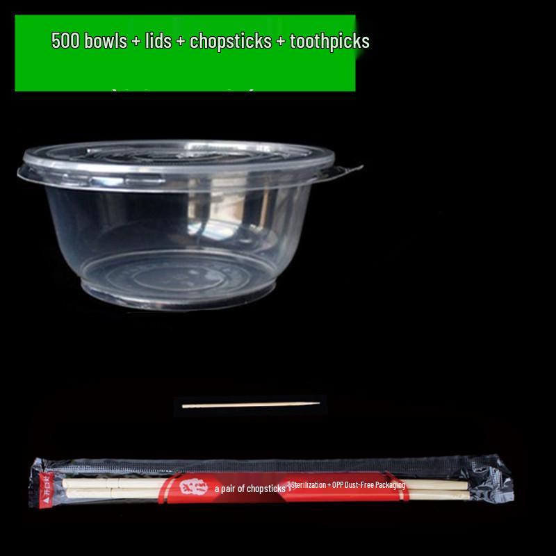 Disposable Tableware Set: Thickened Plastic Bowl with Lid, Banquet Spoon, Cup, and Chopsticks for Weddings and Household Use