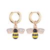 Cute Enamel Rhinestone Bee Pendant Hoop Earrings For Women Girls Stainless Steel Ear Buckle Gold Color Insect Charm Drop Zircon