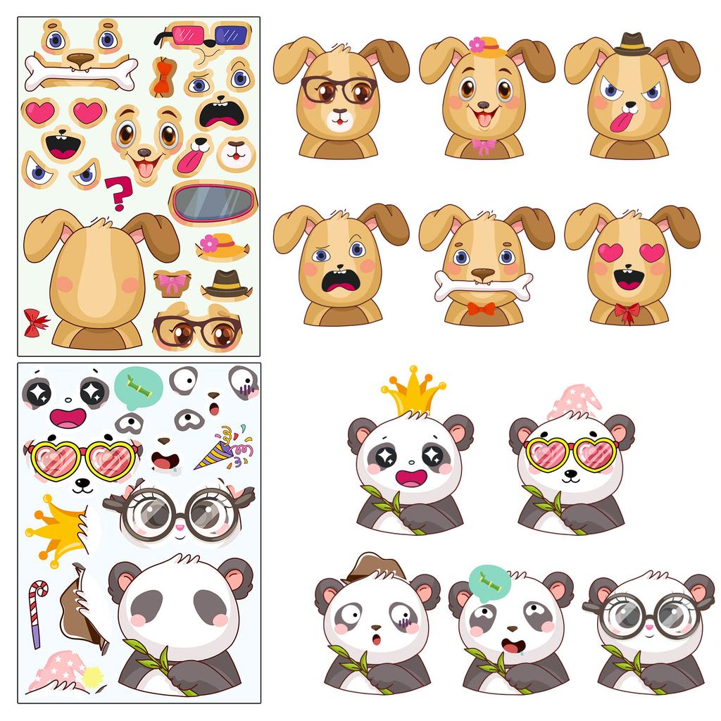 6 Pictures/pack of Beautiful Animals Hippo Cow Giraffe Cartoon Collage Children's Education Decoration Stickers