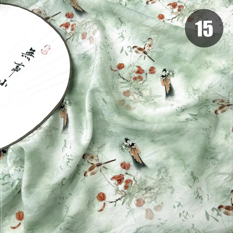 100cm Chinese Style Linen Fabric Summer Thin Tang Dynasty Princess Pattern Painting Fabric for DIY Hanfu Dress Cheongsam