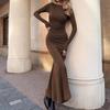 Sexy Slim Crew Neck Dress Women Autumn Elegant Solid Long Sleeve Package Hip Dresses