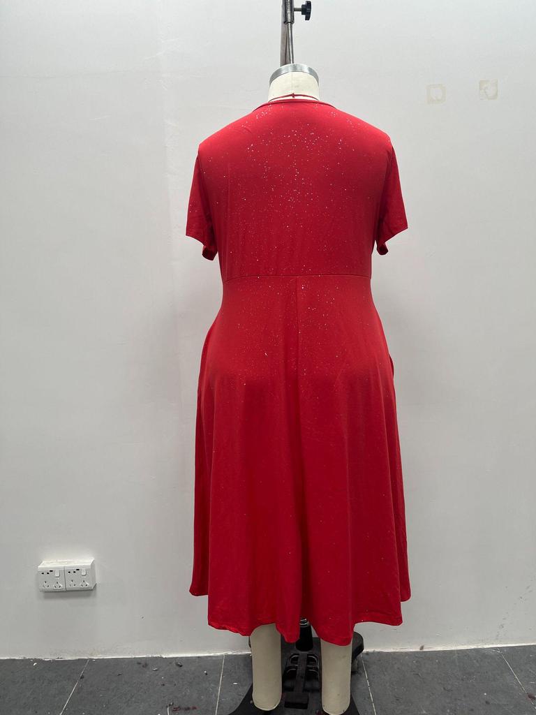 Rochie Elegantă cu Decolteu în V și Paiete, cu Curea Cristalizată Răsucită pentru Talie și Buzunar