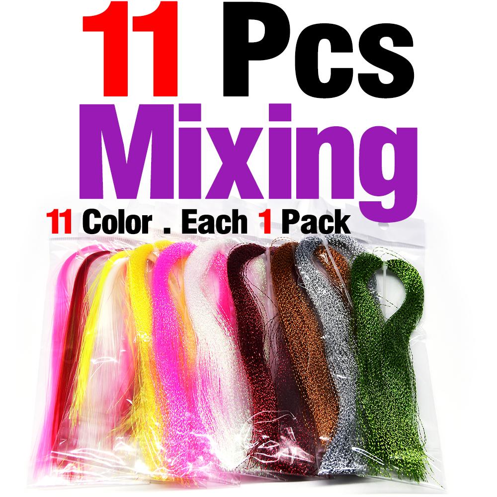 MNFT 11 Packs Crystal Flies decorating Tinsel Fly Tying/Jig Hook Lure Making Materials Holographic Flashabou DIY Bait Wing Tail
