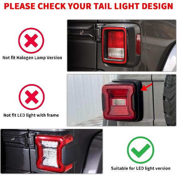 JL Tail Light Covers, ABS Rear Light Lamp Guards Trim Compatible with 2018-2024 Jeep Wrangler JL, Black (Fit for LED Light Version Without Frame)