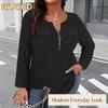 Blusas y camisas de manga larga con cuello en V y estampado de color sólido informal a la moda para mujer