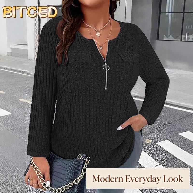 BITCED Blusas y camisas de manga larga con cuello en V y estampado de color sólido informal a la moda para mujer