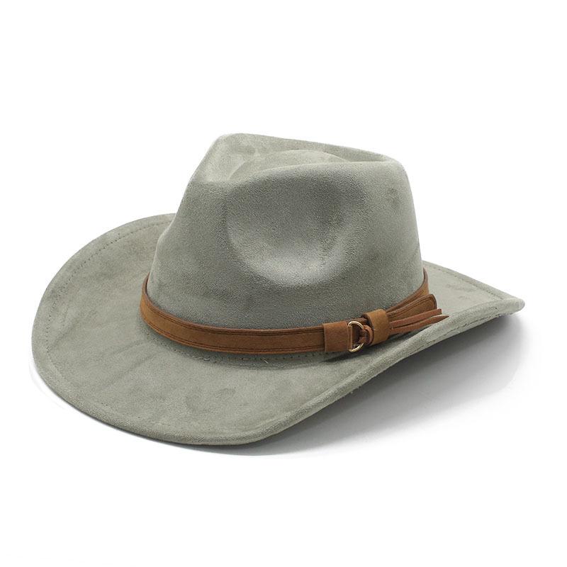 Women Men Suede Cowgirl Hats Vintage Wide Brim Western Hat with Belt