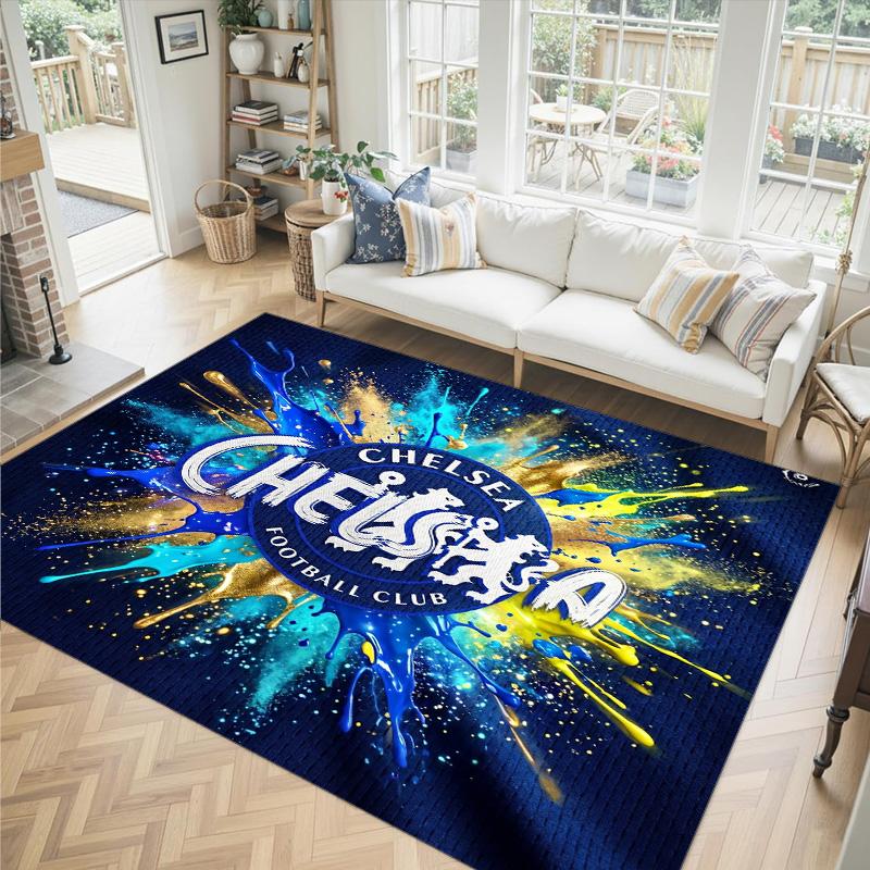 Chelsea FC Design Crystal Velvet Carpet Cozy Non?Slip Printed Rug For Bedroom Living Room Entrance