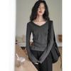 Women's Gray Drop-Shoulder Slim-Fit Fishbone Long-Sleeve Tee, New Autumn Design