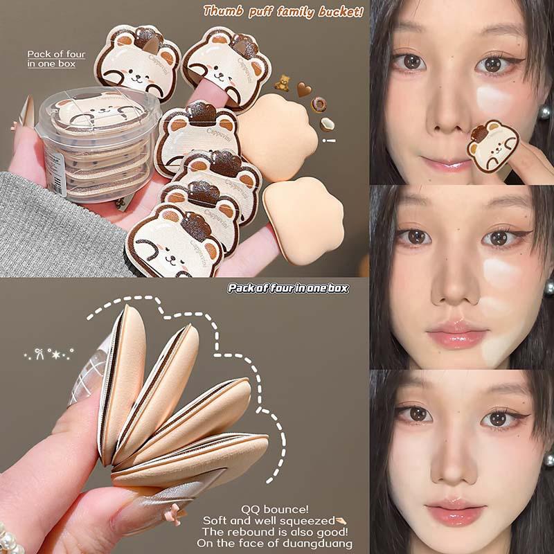 Set di 4 Mini Puff per Trucco per Dita Uso Doppio Asciutto e Bagnato Spugne Morbide per Fondotinta Cushion Applicatore Cosmetico Strumenti per Trucco
