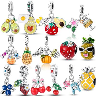 Charms Copper Original Avocado Red Strawberry Cherry Pineapple Beads Fit Bracelet Women Jewelry Necklace Diy