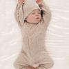 Oat-Colored Cotton Romper for Newborns: Unisex, Long-Sleeve, Snap Crotch, Spring Style
