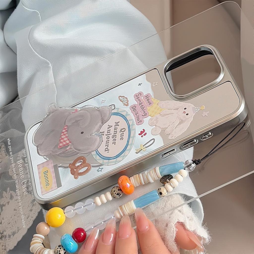 Mirror Ins Elephant Stand for16pro Max Mobile Phone Case for IPhone17 for Apple 15 Rope 13 Childlike Cartoon
