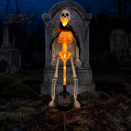 Halloween Party Supplies 2Pcs Solar Skeleton Yard Stake, LED Garden Lights, Waterproof Wireless Stakes Realistic Skull Figurines for Outdoor