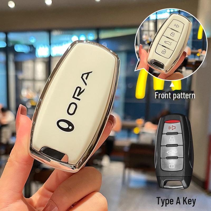 Black Cat Key Cover for Great Wall Euler Good Cat, Lightning Cat, White Cat, Ballet Cat. TPU Protective Shell with Full Coverage Buckle.