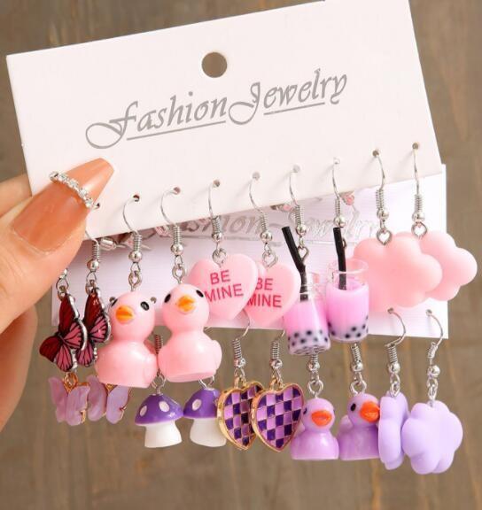 20 Pcs Cartoon Animal INS Earring Set For Women Simple Colorful Temperament Lovely Resin Fruit Drop Earring Trendy Jewelry Gifts