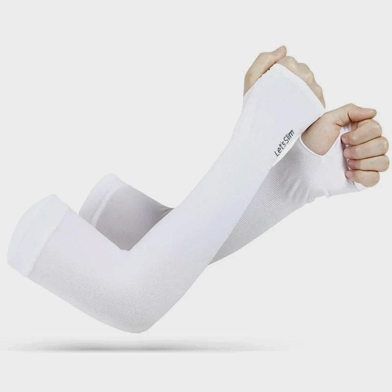 UV Solar Arm Sleeves Woman Men Cycling Fingerless Gloves Cool Muff Summer Ice Silk Elastic Arm Cover Driving Anti-Sunburn Sleeve