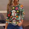 Women's Fashionable Casual Three Quarter Sleeve Christmas Printed Round Neck Top