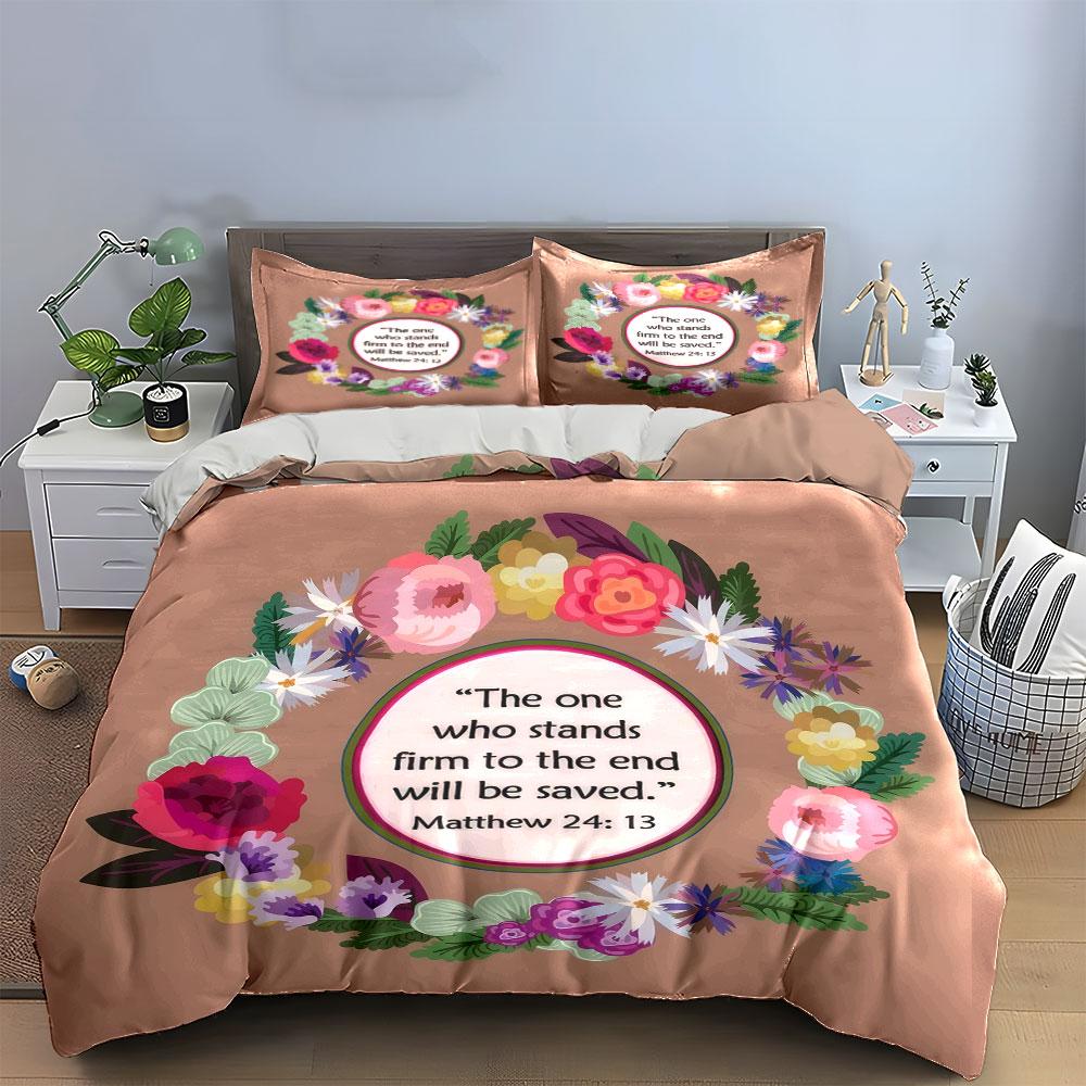 Floral Scripture-Inspired Decoration Set Kid'S And Adults' Bedroom Decor, Exquisite Three-Piece Bedding Set Gift