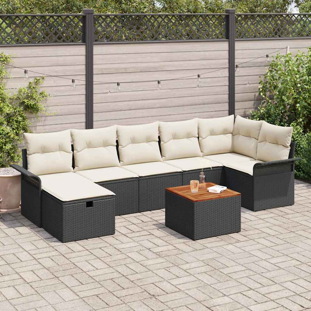 Garden Sofa Set with Cushions 8 pcs Black Poly Rattan