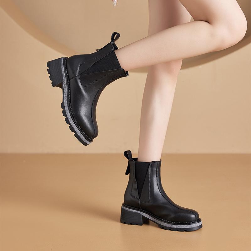 Small size velvet leather Martin boots women's casual thick-soled inner height-increasing cigarette boots women's retro one-pedal women's shoes