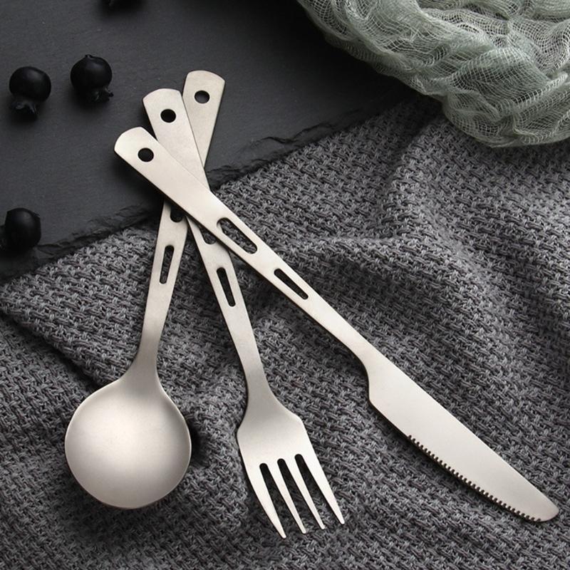 Camping Cutlery Travel Cutlery Set, Titanium Portable Utensils Kits Include Spoon, Knife and Fork for Hiking and Camping