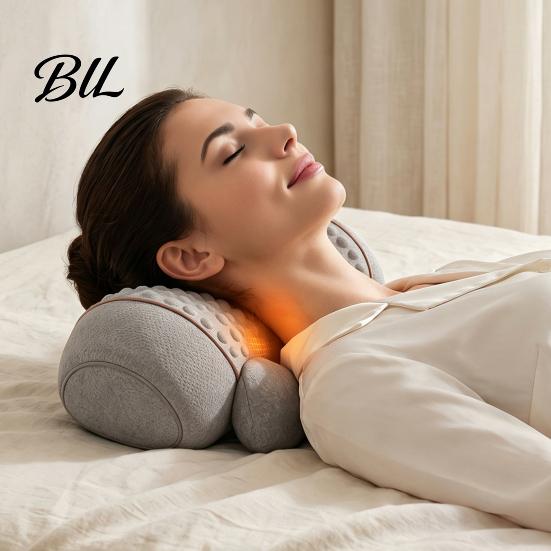 Electric Neck Massager Pillow Pillow, 3-in-1 Cervical Massage Heat Vibration And Lift Memory Foam Support Function, Ergonomic for Pain Relief,