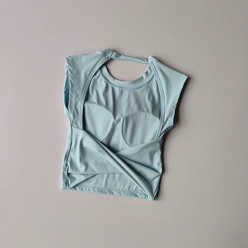 

Open Back Sports Tops Fixed Chest Pad Short Women s Stretch Tight Sleeveless Yoga Clothes Quick-Drying Running Workout T-shirt Light blue M