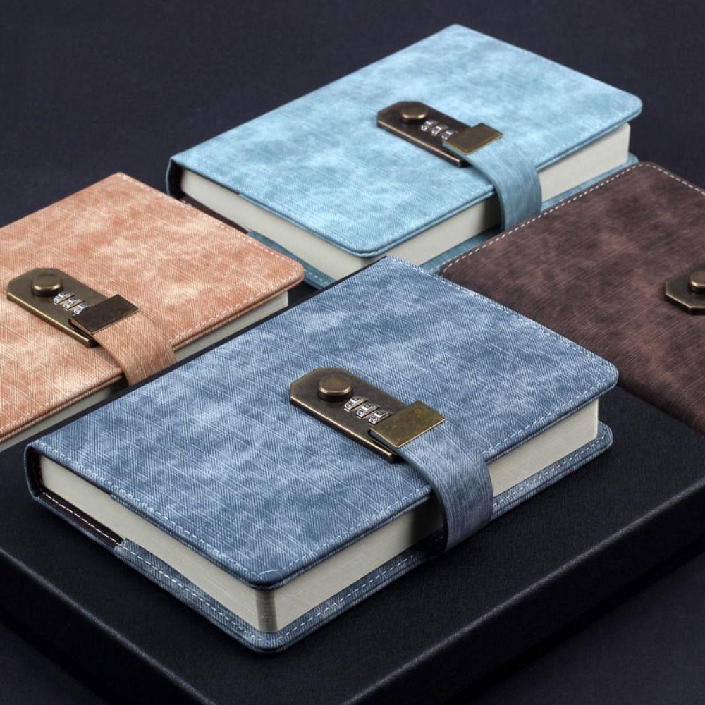 PU Leather Cover Diary Book with Lock Simple Atmosphere A5 Notebook Password Lock Notebook  Office